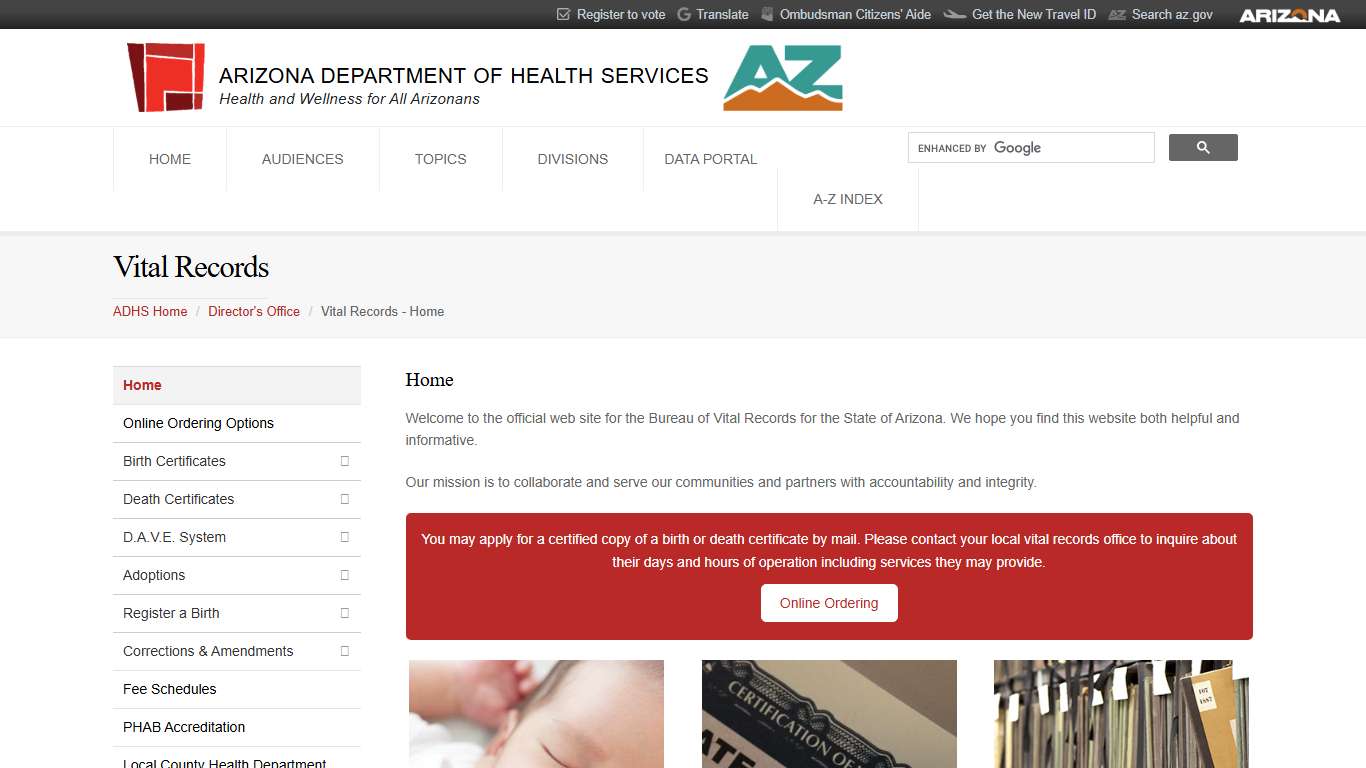 ADHS - Vital Records - Home