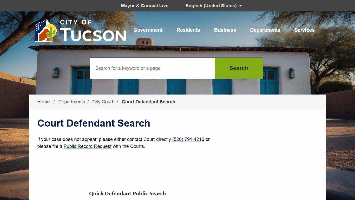 Court Defendant Search City of Tucson